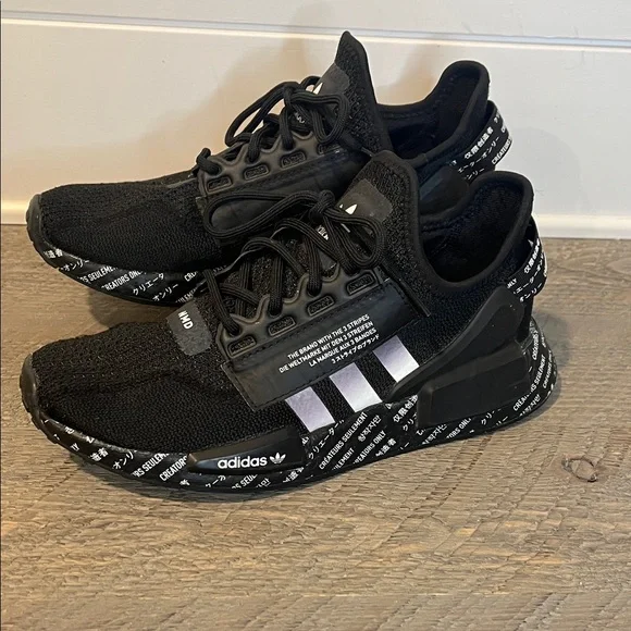 Adidas NMD R1 V2 Script Black Athletic Sneakers - Men's Size 5 - Picture 5 of 9